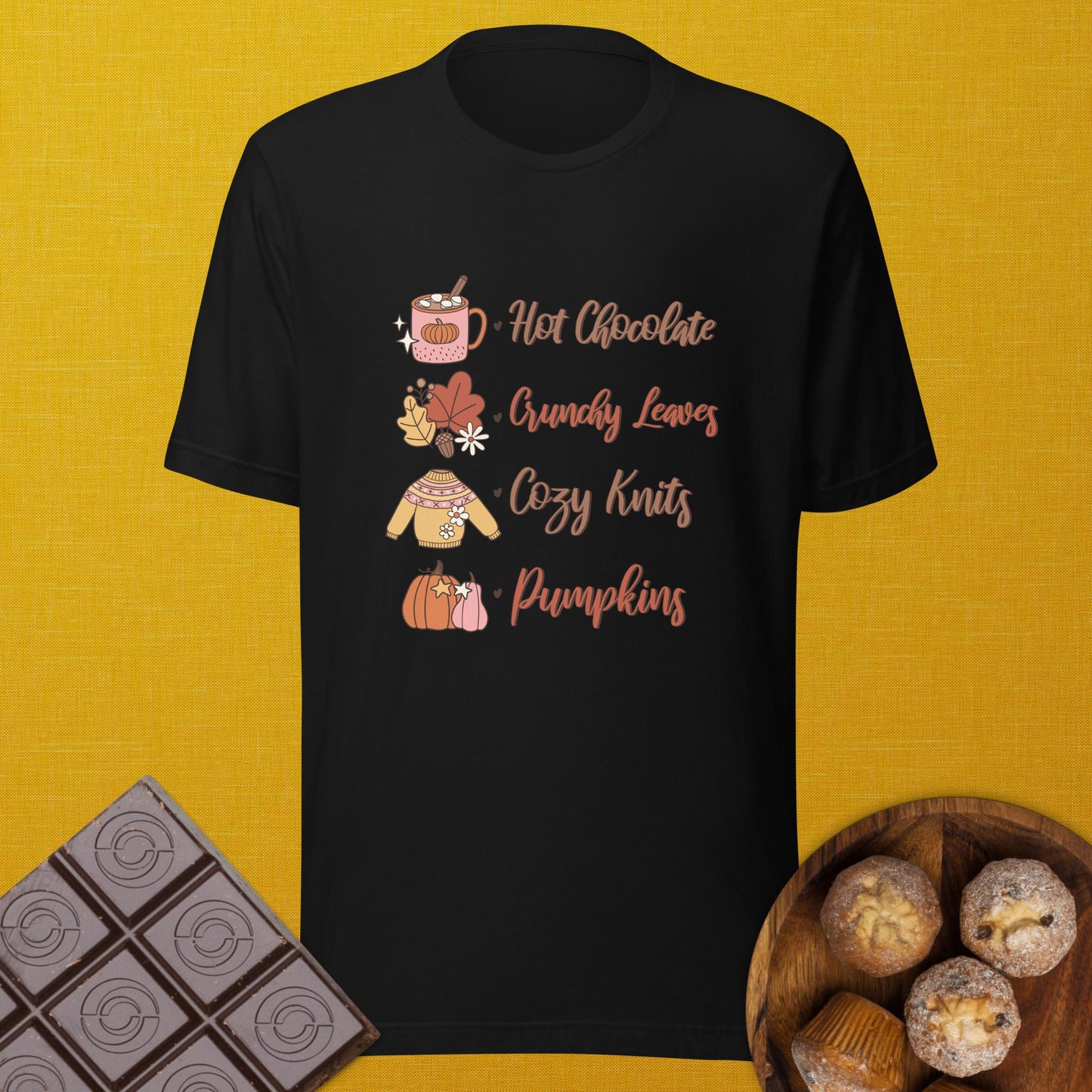 Hot Chocolate, Cosy Knits and Pumpkins Unisex staple eco t-shirt