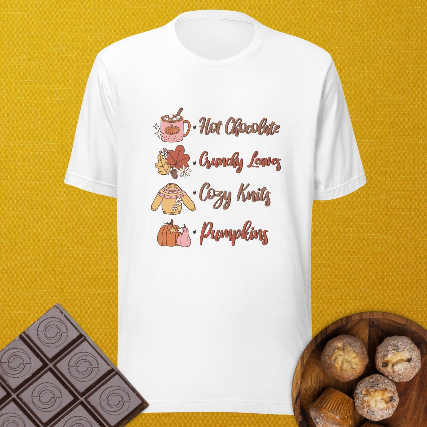 Hot Chocolate, Cosy Knits and Pumpkins Unisex staple eco t-shirt